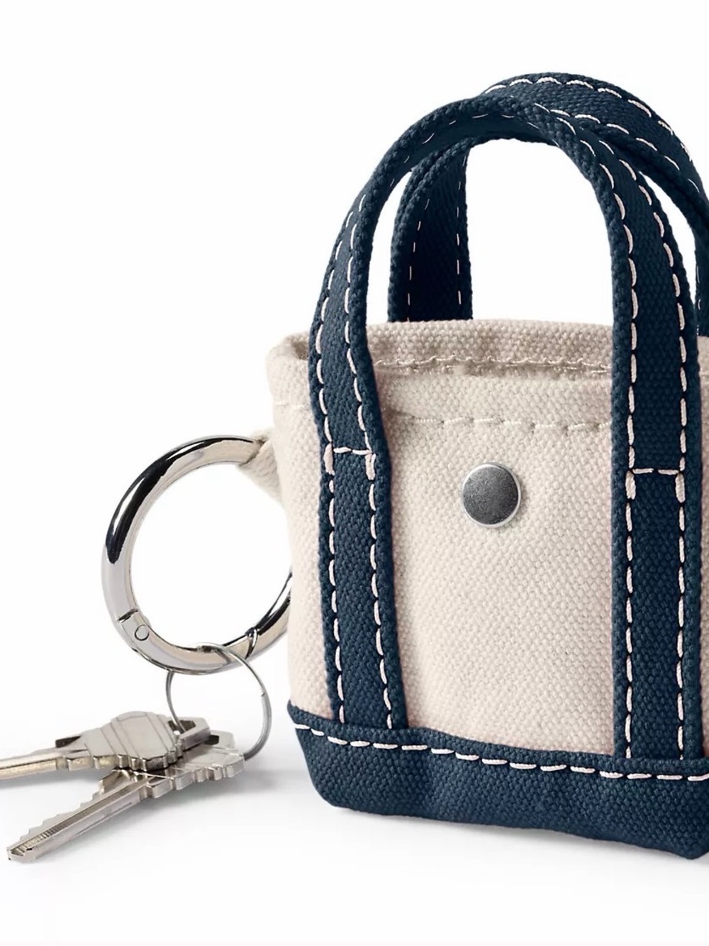 Lands' End Canvas micro Tote charm in Cream and Navy